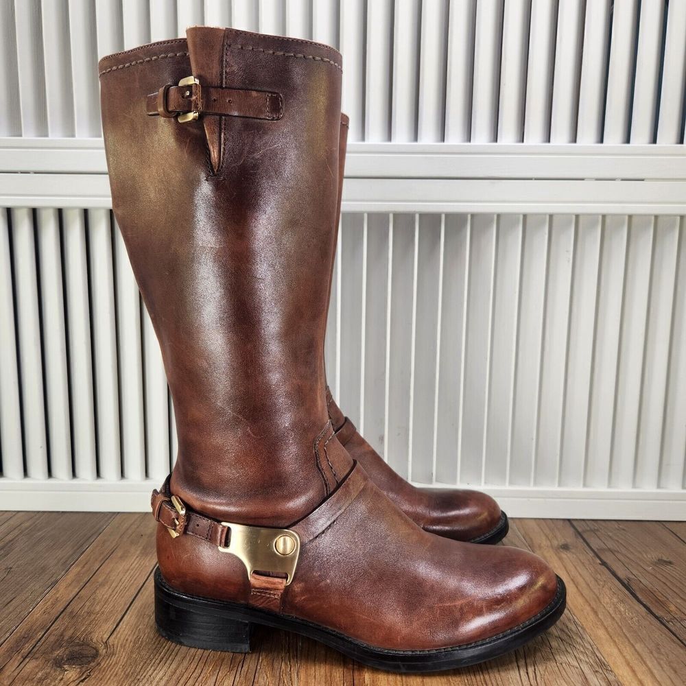Ecco Hobart Harness Womens Sz 6/6.5 EU 37 Brown Leather Flair Calf Riding Boots